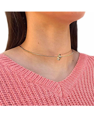 Colar Gargantilha Choker Modelo Fio com Gota Folheado em Ouro 18K